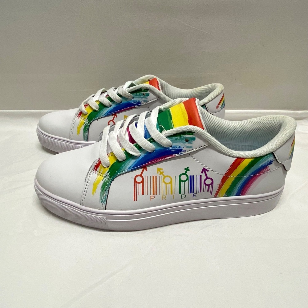 Pride Month Sneakers Women's US 9.5 Mens 8 Vegan Leather Shein Rainbow Shoes NWT